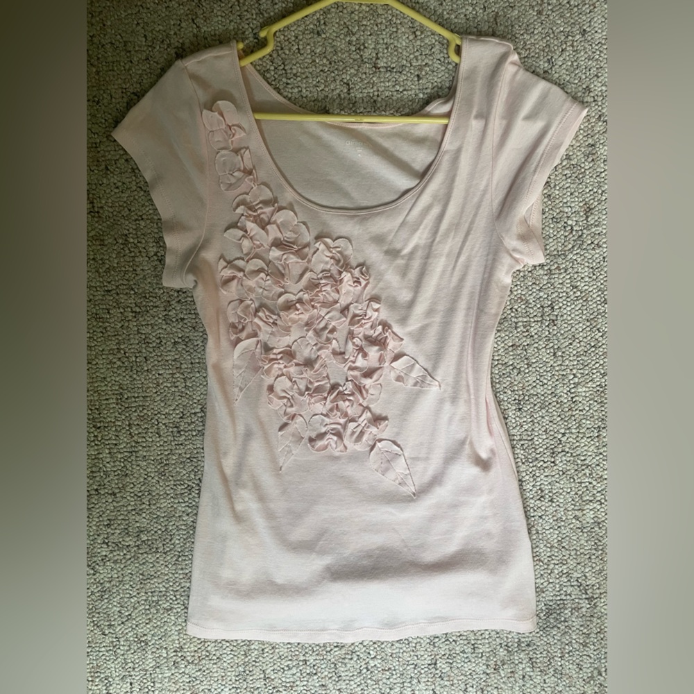 Garnet Hill Pink Ruffled Cap Sleeve T-Shirt